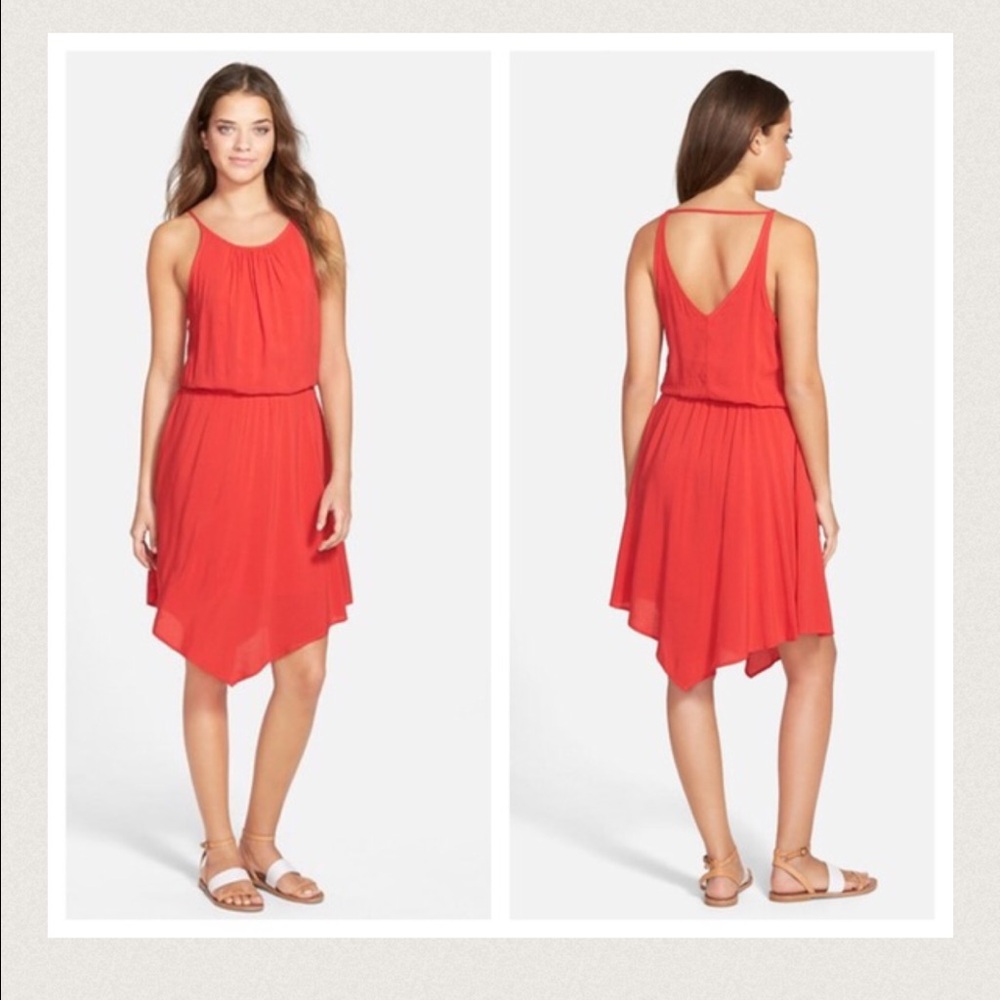 Splendid Red Hanky Asymmetrical Hem Tank Midi Dress Women's Size Small